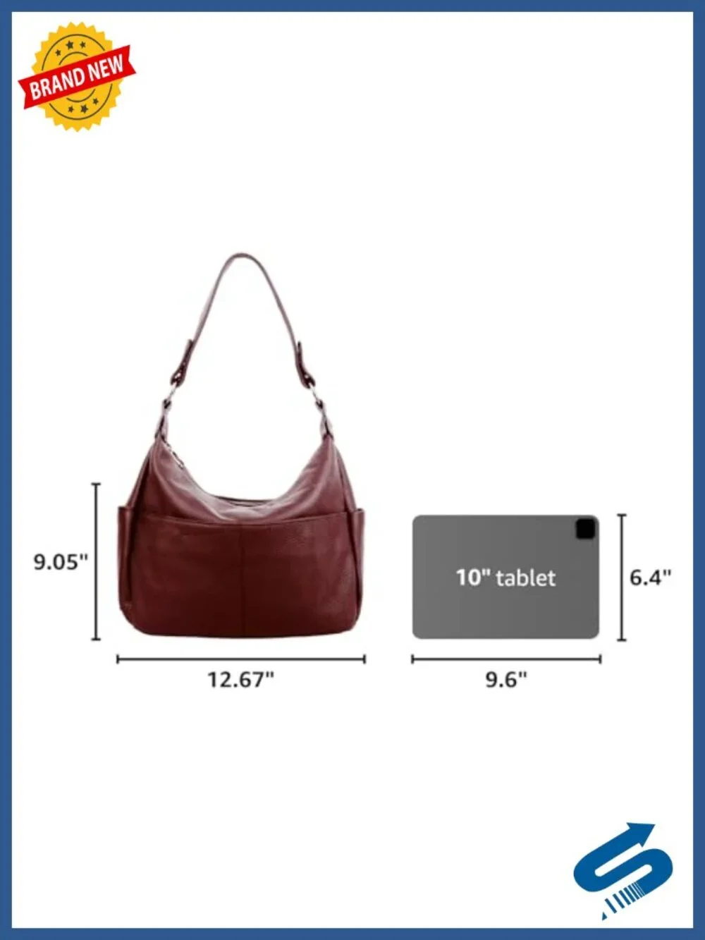 Genuine Leather Hobo Bag with Double Zipper Pockets & Crossbody Strap